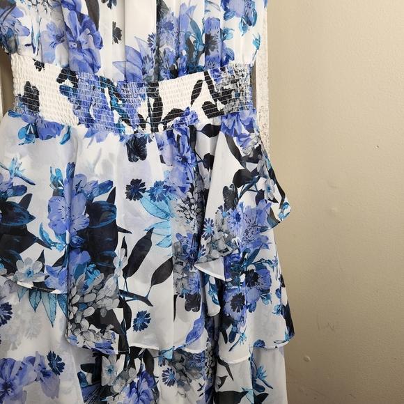 Eliza J size 12 floral keyhole ruffle sleeveless mother of the bride dress - Picture 3 of 6